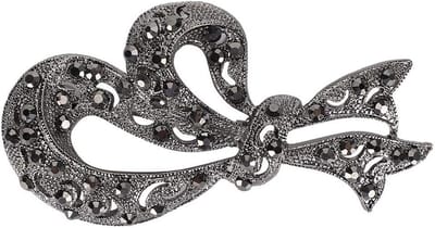 Vintage Zwarte Bloem Broche voor Dames in Antiek Zilver met Steentjes - Decoratieve Accessoire voor Sjaals en Kleding