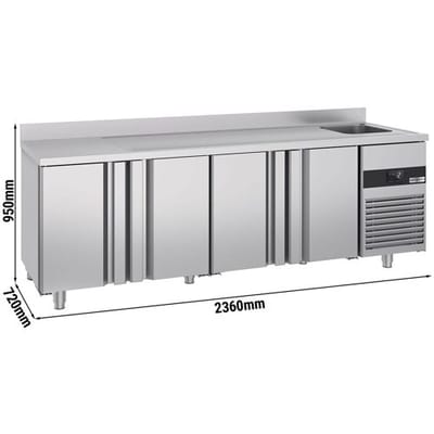 GGM Gastro Kühltisch PREMIUM - 2360x700mm - mit 4 Türen, 1 Becken rechts - Aufkantung