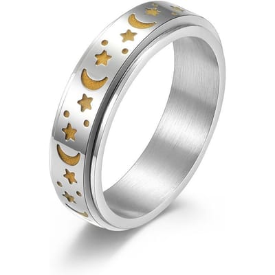 Ster Titanium Staal Roterende Lichtgevende Ring Ring voor Decompressie en Angstverlichting Roestvrij Staal Mannen en Vrouwen Ringen 10# white