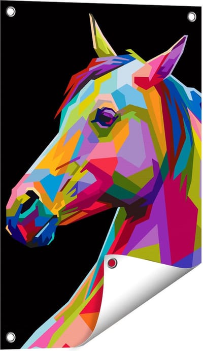 Gards Tuinposter Kleurrijke Paardenkop - Paard - Abstract - 40x60 cm - Tuindoek - Tuindecoratie - Wanddecoratie buiten - Tuinschilderij