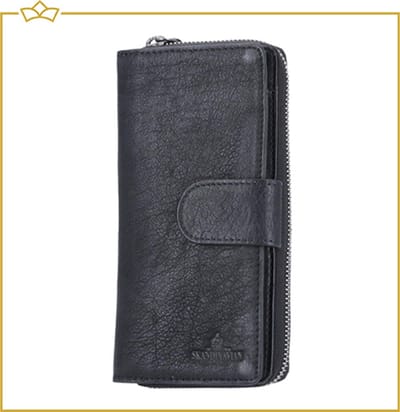 ATTREZZO® Portemonnee Dames - Zwart - Groot model - 100% Leer
