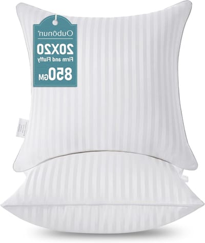 Oubonun Upgrade Throw Pillow Inserts with 100% Cotton Cover, 20 x 20 Inches Square Shape for Decorative Cushion Bed Sofa Sofa -White, Set of 2