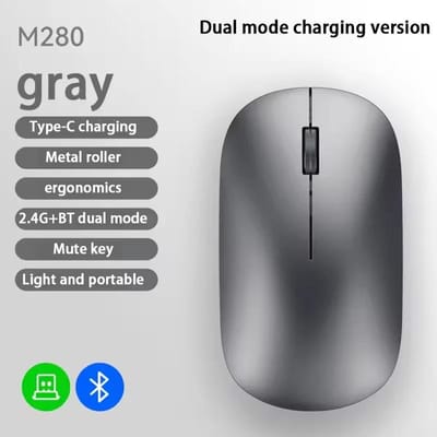 2.4G Draadloze Bluetooth Muis Dubbele Modus 1600DPI Instelbaar 2.4G Type-C Oplaadbare Muis Stille Ergonomische Draagbare Kantoor Muis