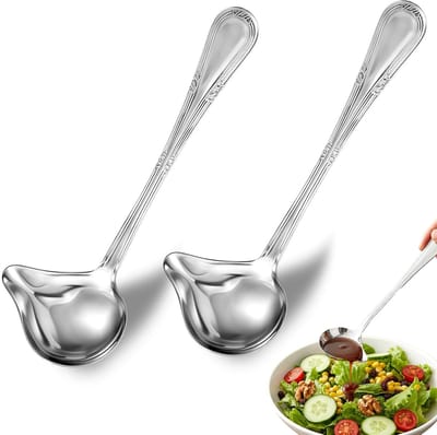 SnelShoppen - Soeplepel Set van 2 - Roestvrijstalen Juslepels met Nauwkeurige Schenktuit - 20 cm Multifunctionele Sauslepels voor Keuken, Salades, Dre