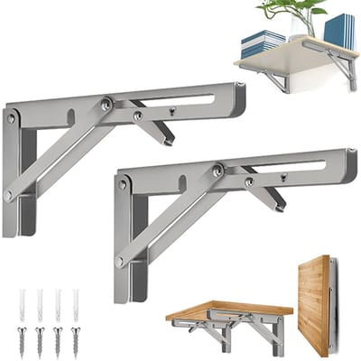 2 stuks - Opklapbare beugel - Opklapbare statiefbeugel - Opklapbaar steunframe - Wandbeugel voor opbergrek - Stevige beugels - Robuuste opklapbare opbergrekbeugel - Beugel van roestvrij staal - Plankdrager - Geschikt voor bureaubladplanken