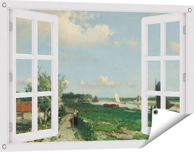 Gards Tuinposter Doorkijk De Trekvliet bij Rijswijk - Jan Hendrik Weissenbruch - 90x60 cm - Tuindoek - Tuindecoratie - Wanddecoratie buiten - Tuinschilderij