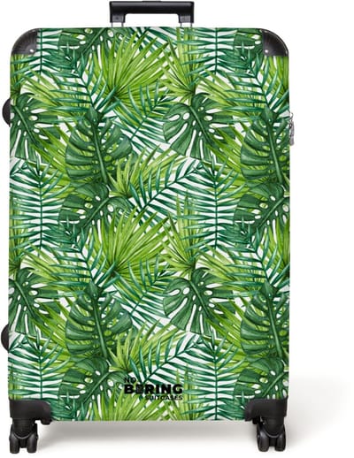 NoBoringSuitcases.com® - Koffer groot - Reiskoffer lichtgewicht - Palm diverse bladeren patroon groen - Rolkoffer met 4 wielen - Grote trolley XL - 98 liter bagage