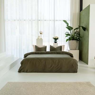 Kayori Daiki Dekbedovertrek Tencel - 240x200-220 + 2 slopen - Lits-jumeaux - 500TC Hotelkwaliteit - Zacht, Verkoelend & Antibacterieel - Donkergroen