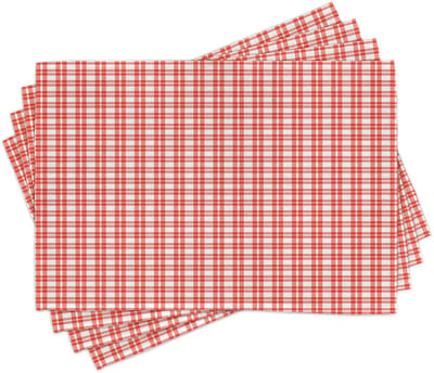 ABAKUHAUS placemats, kleurrijk en geruit landelijk picknickpatroon met herhaling van vierkante strepen, modern, tafeldecoratie van kleurvaste stoffen voor eetkamer en keuken, oranje en wit