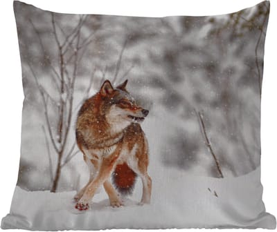 Tuinkussen - Wolf - Winter - Sneeuw - Natuur - Dieren - 40x40 cm - Weerbestendig