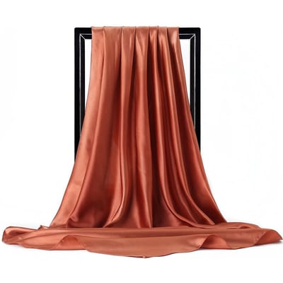 Luxe Merk Zijden Sjaal Dames Satijn Effen Kleur Hijab Sjaals Moslim Pareo Bandana Vrouwelijke Sjaal Wikkel Hoofdband Foulard 90*90cm One Size brown