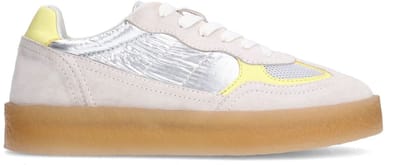 Sacha - Dames - Zilveren suède sneakers met gele details - Maat 36