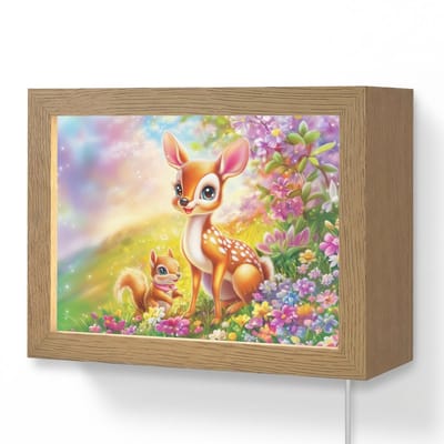 Wandlamp 20x15 cm - Oplaadbaar - Hertje - Eekhoorn - Bloemenveld - Kleurrijk - Wandlampen binnen woonkamer - Slaapkamer lamp met kabel - Decoratieve nachtlamp - Vloerlamp snoer