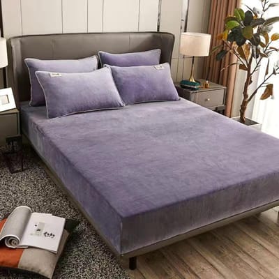 Winter warm effen flanel elastiek hoeslaken matrasbeschermer hoes superzacht kingsize tweepersoonsbed hoeslaken Only 2Pillowcases gray