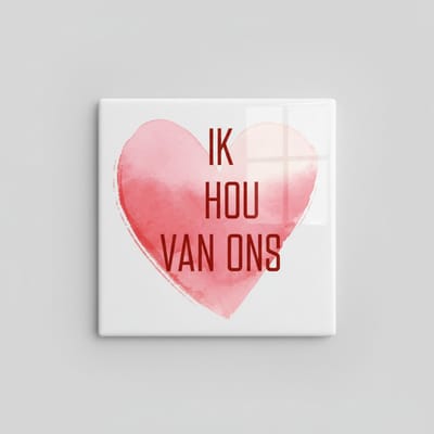 Hartverwarmende Liefdesquote Keramische Tegel “Ik hou van ons” – Romantisch Waterverf Hartdesign, Moderne Woondecoratie Tegel 15 x 15 cm