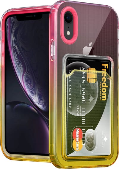 ShieldCase telefoonhoesje geschikt voor Apple iPhone Xr hoesje colorful pasjeshouder - roze/geel - Hoesje met pasjeshouder - Pasjes case - Backcover Beschermhoesje