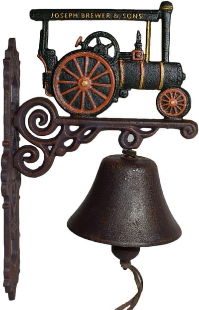 Gietijzeren Belbord - Decoratieve Plaat - Wanddecoratie - Antieke Stijl Afwerking - 37x24x14 cm - Antiek Bruin