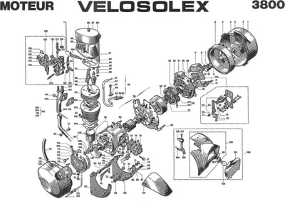Affiche nomenclature partie moteur pour Solex 3800 Neuf noir et blanc