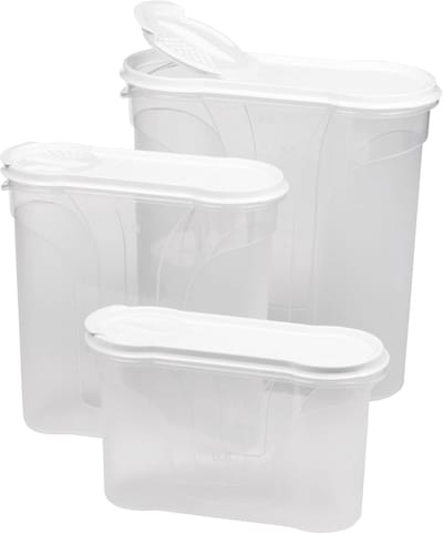 Novaliv schenkbekers, set van 3, bewaarbekers voor strooien, 4l + 2,4l + 1,3l containers met deksel voor ontbijtgranen, meel, suiker, keukenorganizer, voedseldoos, maaltijdvoorbereidingsdozen, bewaarbekers voor de keuken