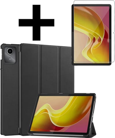 Hoes - Geschikt voor Lenovo Tab M11 (11 inch) - Met Screenprotector - Trifold Bookcase - Hard Cover - Hardcover Book Case - Tablet Hoesje - Zwart
