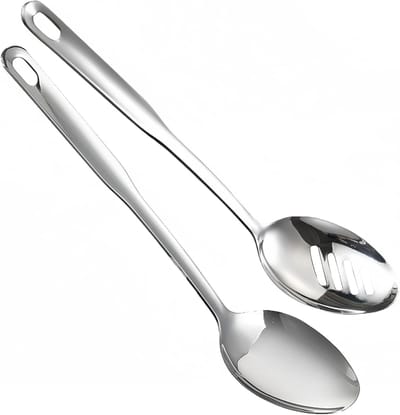 2 stuks - keuken lepel set - grote serveerlepels en gesleufde serveerlepels - 12,8 inch - zilver