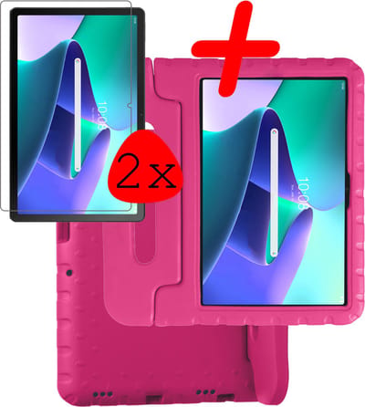 Hoesje Geschikt voor Lenovo Tab M10 Plus (3e / 3rd Generatie) - Met 2x Screenprotector - Kinderhoes Shockproof Bumper - Kidsproof Case - Tablet Hoes - Kinder Hoes Cover - Roze