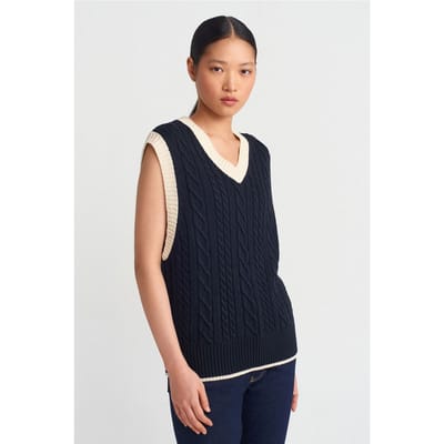 Dames Kabelgebreide V-hals Trui Vest