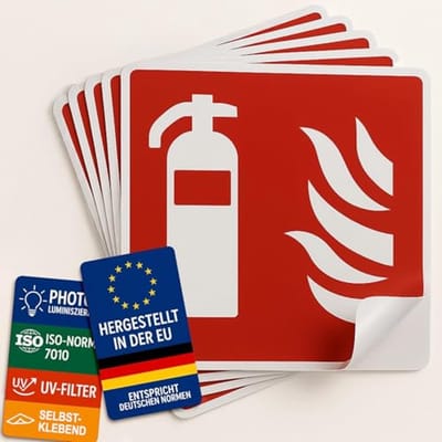 Fotoluminescerend Brandblusserbord - 5x Stickerbord 10x10 cm voor Veiligheid in Noodsituaties