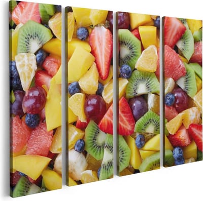 Artaza Canvas Schilderij Vierluik Diverse Kleurrijke Fruit Achtergrond - 80x60 - Foto Op Canvas - Canvas Print