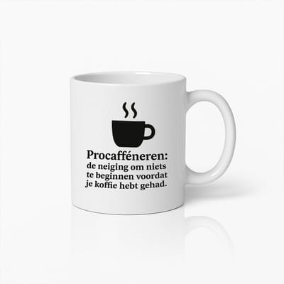 Grappige Koffiemok met "Procafféneren" Tekst – Leuk Cadeau voor Koffieliefhebbers & Ochtendmensen