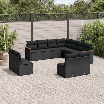 vidaXL - 11-delige - Loungeset - met - kussens - poly - rattan - zwart