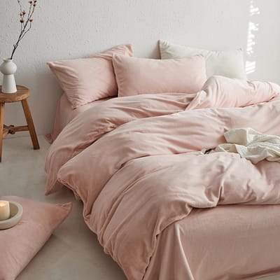 Warm Roze Biber Flanel Dekbedovertrek Set 155x220cm met Kussensloop - Pluche Winter Beddengoed