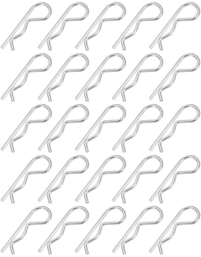 M3 x 60 mm splintbouten-assortimentset, 30 stuks heavy duty R-clips hardware pin koolstofstalen veer-snelsluitingen, aanhangervergrendeling grasmaaier, vrachtwagen, zilver