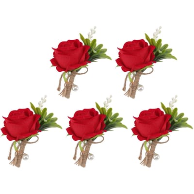 5PCS Wedding Boutonniere Pin Fixed Plastic Artificial Flower Corsage for Bride and Groom