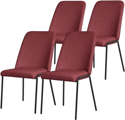 Eetkamerstoelen set van 4 rood met rugleuning, gestoffeerde stoelen voor eetkamer & keuken ML-Design