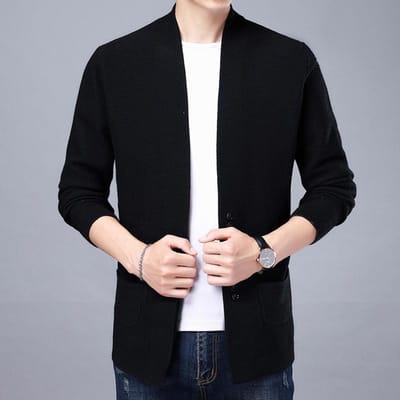 Herfst Nieuw Heren Gebreid Vest, Modieus en Eenvoudig Casual Jasje met Lange Mouwen en Zakken XXXL