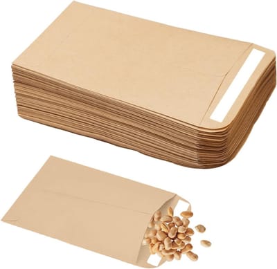 50 Stuks Bruine Zelfklevende Enveloppen van Kraft Papier voor Zaden, Munten, Beads en Postzegels (10 x 6 cm)