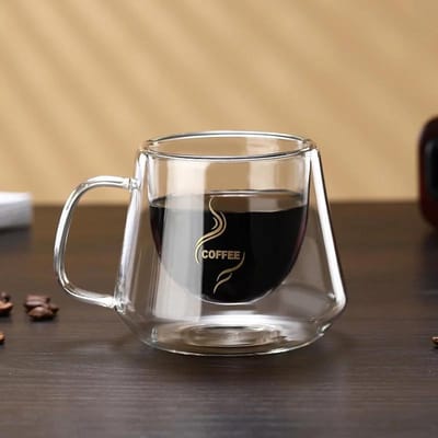 Tasse en verre double couche 200 ml avec poignée, résistante à la chaleur, transparente, pour café, cappuccino, latté, thé, eau, bière 200ml gray