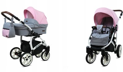 BabyLux® Kinderwagen 2in1 – OPTIMAL - LIGHT PINK WHITE FRAME - Opklapbare Wandelwagen incl. Reiswieg, Multifunctionele Buggy Sportstoel - Combi-kinderwagen met Luiertas, Regenhoes, Klamboe, Bekerhouder, etc.