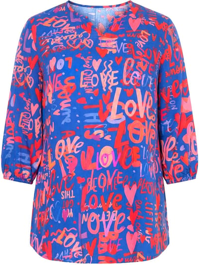Angel of Style - Dames - Blouse LOVE-motief over het hoofd aantrekken 3/4-mouwen - Blauw - Maat 42