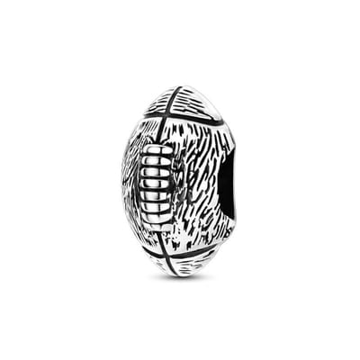 Fler® | Bedel | Past op populaire bedelarmbanden (standaard - 3mm) | Rugbybal Bedel | Hangbedel Charm | 925 sterling zilver | Zwarte emaille | Valentijnsdag Cadeau | Sinterklaas kado | Kerstcadeau | Verjaardagsgeschenk | Vriendschap