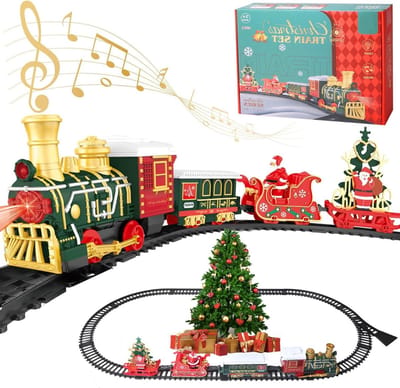 Elektrische Trein voor Kinderen met Lichten en Muziek, Kersttrein Speelgoedset met Kerstman en Kerstboom, Perfect Cadeau voor de Feestdagen en Spellen voor Kinderen