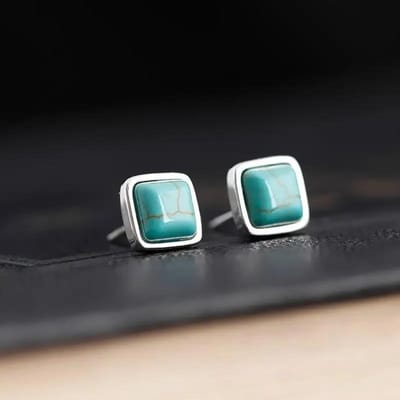 Boucles d'oreilles à tige carrées en turquoise incrustées de style chinois rétro pour femmes, bijoux exquis, petits et simples black