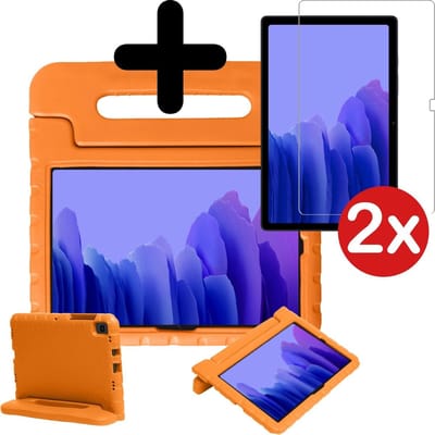 Hoesje - Geschikt voor Samsung Galaxy Tab A7 (2020) - Met 2x Screenprotector - Kinderhoes - Shockproof Bumper - Kidsproof Case - Tablethoes - Kinder Hoes Cover - Oranje
