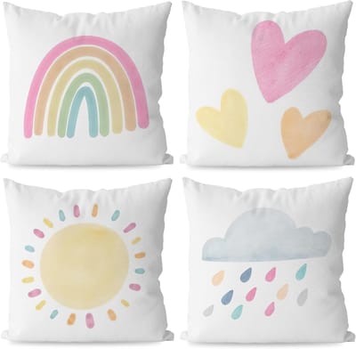 Kussenslopen Set - Decoratieve Hoezen - Kinderkamer Decoratie - Zachte Flanellen Stof - 45x45 cm - Regenboog