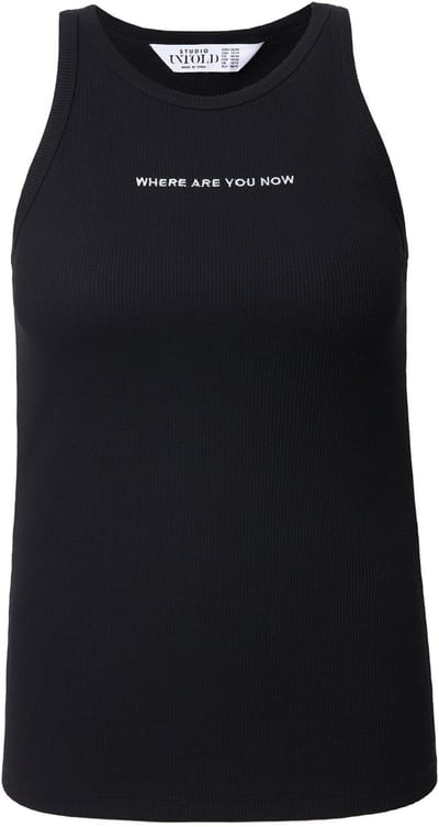 Studio Untold - Dames - Tanktop slim shape structuurjersey borduursel - Zwart - Maat 58+