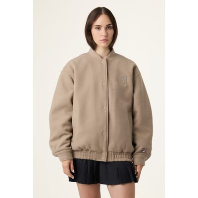 FILA Como Oversized Felted Varsity Jacket Weathered Teak Size: XS | Bomber Jackets Outlet | Dames | Beige