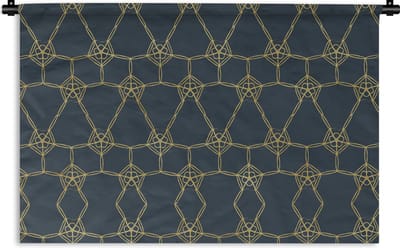 Wandkleed Luxe patroon - Luxe patroon van gouden lijnen en bloemen tegen een donkerblauwe achtergrond Wandkleed katoen 60x40 cm - Wandtapijt met foto