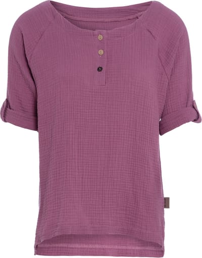 Knit Factory Nena Top - Shirt voor het voorjaar en de zomer - Dames Top - Dames shirt - Zomertop - Zomershirt - Ruime pasvorm - Duurzaam & milieuvriendelijk - Opgerolde mouw - Violet - Paars - S - 100% Biologisch katoen