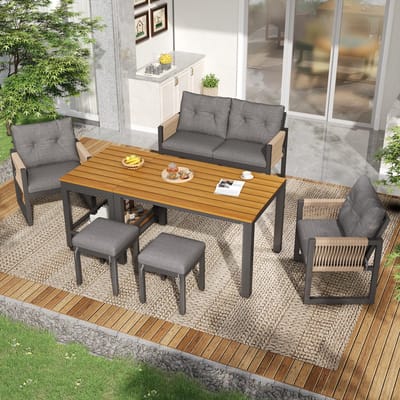 MIVRAY Tuinmeubelset 150x79,5x75 cm - Afneembare Tafel - Flexibele Zitgroep Voor Terras En Balkon - Ijzer Grijs Naturel